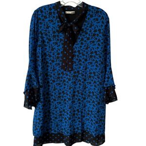 Alice & Olivia Women's Blue Black Mixed Print Wellesley Tie Neck Dress in Size M